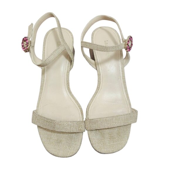 Larroude Selena 45MM Raffia Block-Heel Sandals Size 7 - Picture 2 of 14